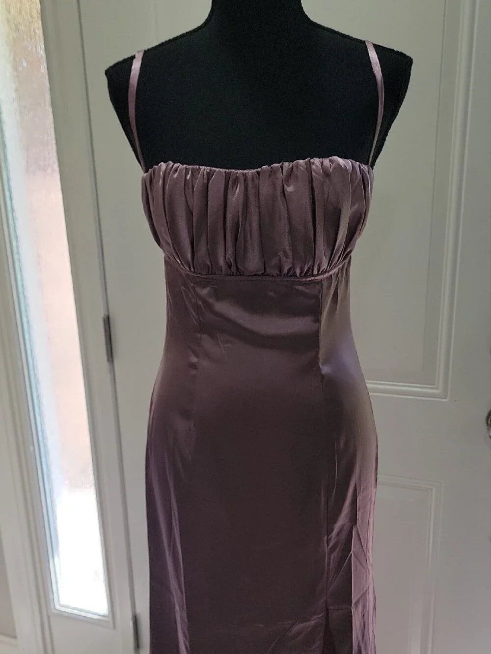 Satin Maxi Slip Dress in Dusty Rose with Front Slit